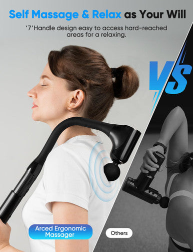 Fvz Massage Gun Deep Tissue - Back Massager For Pain Relief Deep Tissue With Extended Handle 12Mm Percussion Less-Shock Neck/Foot/Leg/Shoulder Massager Infinitely Adjustable Speed & 4 Replaceable Heads