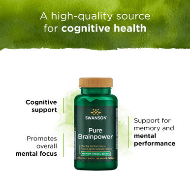 Swanson Pure Brainpower Brain Health Cognitive Memory Focus Support Brain-Derived Neurotrophic Factor (BDNF) Herbal Supplement (Ginkgo Biloba Bacopa Monnieri) 60 Veggie Capsules (Veg Caps) Vegan