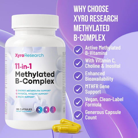 Methylated BComplex Vitamins Complete Bioactive Methyl BVitamins B12 B6 B9 5MTHF for Energy Heart Brain and Methylation Women Men Bio Active Nutrients MTHFR Multivitamins Support
