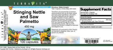 Terravita Stinging Nettle And Saw Palmetto - 450 Mg (100 Capsules, Zin: 513889)