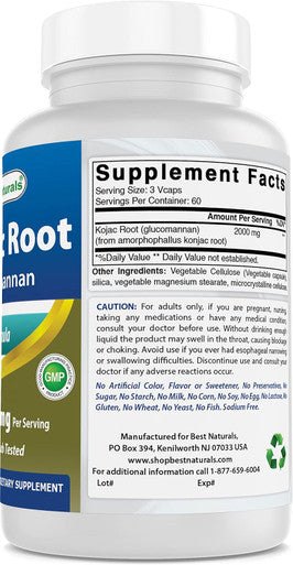 Best Naturals 2 Pack Konjac Glucomannan Root 2000 mg per Serving - 180 Vegetarian Capsules