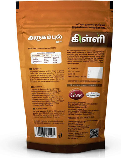 KILLI Bermuda | Arugampul | Cynodon dactylon | Doob Grass Powder, 100g (Pack of 2)