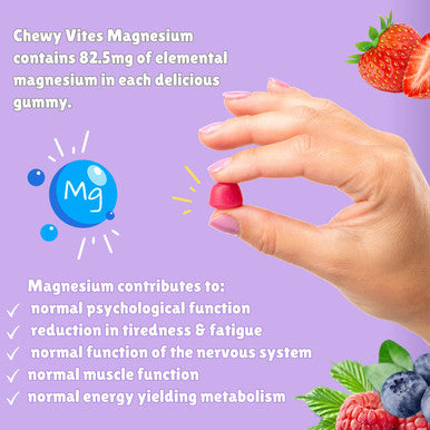 Chewy Vites Adult Gummies Magnesium Citrate 736mg Offering 82.5mg of Elemental Magnesium 60 Vitamin Gummies 2 Months Supply Real Fruit Juice Vegan Berries Flavour