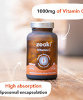 Zooki 1000mg Liposomal Vitamin C Capsules | 4X Higher Absorption | Ultimate Immunity Energy Skin Support | Vegan Natural Ingredients | (30 Servings)