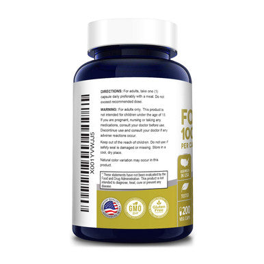 NusaPure Folic 1000mcg 200 Veggie Caps (Non-GMO, Vegetarian & )