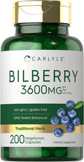 Carlyle Bilberry Extract Capsules | 3600Mg | 200 Count | Vegetarian, Non-Gmo, Gluten Free Fruit Supplement