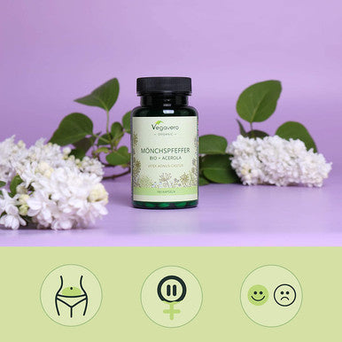 Vitex Agnus Castus VegaveroÃƒâ€šÃ‚Â® | 100% Organic | 180 Capsules | Chasteberry Extract (4:1) | with Vitamin C | Hormone Balance & PMS Relief | Vegan