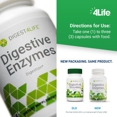 4Life Digestive Enzymes - Dietary Supplement Supports Digestive System and Intestinal Health - Digestive Enzymes Support Food Absorption and Breakdown of Protein Carbohydrates and Fats - 90 Capsules