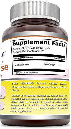 Amazing Nutrition Formulas Serrapeptase Supplement | 40000 IU | Veggie Capsules | Non-GMO| Gluten | Made in USA (270 Count)