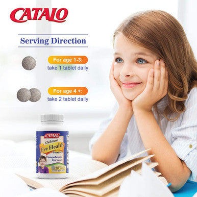 CATALO Childrens Eye Health Formula Vision Support with European Bilberry Extracts Eyebright Extracts Lycopene Lutein Zeaxanthin Taurine and Zinc 60 Blueberry Flavor Chewable Tablets