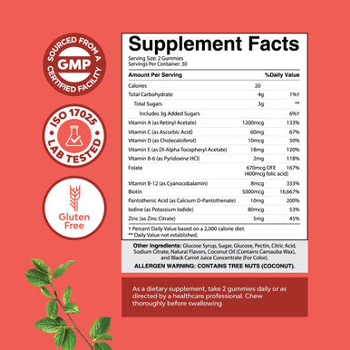 Natures Craft Natural Biotin Gummies for Hair Growth - Biotin Vitamins Hair Skin and Nails Gummies for Women and Men - Biotin Hair Growth Vitamins for Women with Pantothenic Acid and Biotin Hair Gummies