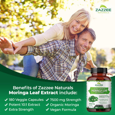 Zazzee Organic Moringa Oleifera 10:1 Extract, 7500 Mg Strength, 100% Pure Superfood, 180 Vegan Capsules, Concentrated And Standar