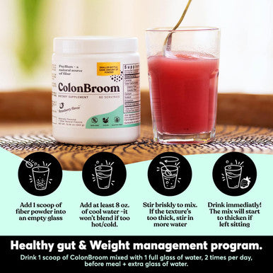 Colonbroom Bundle Of 2 - Premium & Strawberry Flavor Psyllium Husk Powder & Colon Cleanser, Fiber Supplement Powder, Colon Broom Drink, Detox Colon Cleanse, Gut Health, Anti Bloat