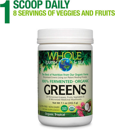 Whole Earth Sea from Natural Factors Organic Fermented Greens Vegan Whole Food Supplement Tropical 7.1 Oz