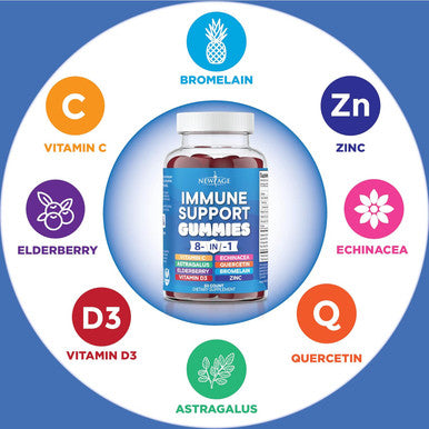 Age 8 In 1 Immune Support Booster Supplement With Astragalus Root, Vitamin C And Zinc 50Mg, Vitamin D 5000 Iu, Turmeric Curcumin & Ginger, B6, Elderberry (8 In 1 Gummies (Pack Of 2))