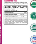 USDA Organic Beet Root Powder 120 Tablets 1350mg Beets Per Serving with Black Pepper for Extra Absorption Nitrate Supplement for Circulation Heart Health Super Athletic Performance No Capsules