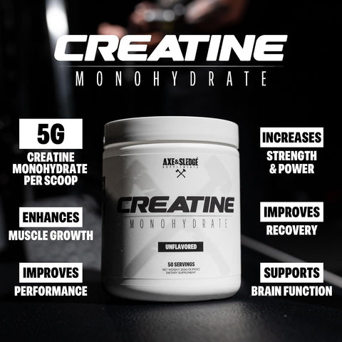 Axe & Sledge Supplements Basics Creatine Enhances Strength Increases Lean Body Mass Boosts Performance Unflavored 50 Servings
