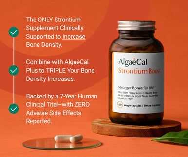 AlgaeCal - Strontium Boost Natural Calcium Supplement for Bone Density Increase Strontium Citrate 680 mg Easy to Swallow for Bone Health & Bone Strength Gluten-Free - 60 Veggie Caps- Made in USA
