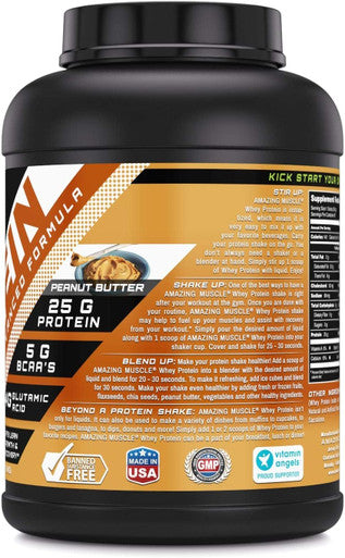 Amazing Nutrition Muscle 100% Whey Protein Powder 5 Lbs Advanced Formula with Whey Protein Isolate as a Primary Ingredient Along with Ultra Filtered Whey Protein Concentrate Supports Lean Muscle Growth