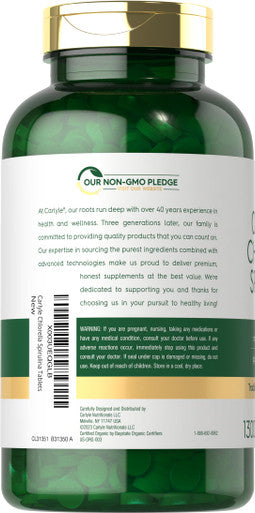 Carlyle Organic Chlorella Spirulina Tablets | 1300 Count | 50/50 Blend | Non-Gmo And Gluten Free
