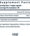Vital Nutrients Lithium Orotate | Vegan Lithium Supplements for Memory State of Mind and Behavioral Health| 5mg | Gluten Dairy Soy | 90 Capsules