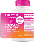 Pink Stork Prenatal Probiotics for Women with Vitamin B6 and Prebiotics - Morning Sickness Gut Microbiome and Immune Support - Pregnancy Probiotic - Pregnancy Must Haves 30 Capsules