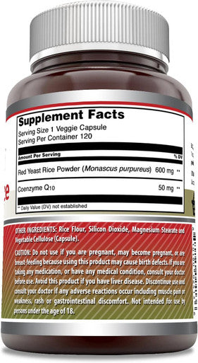 Amazing Nutrition Formulas Red Yeast Rice 600 Mg Plus Co Q-10 50 Mg 120 Vegetarian Capsules