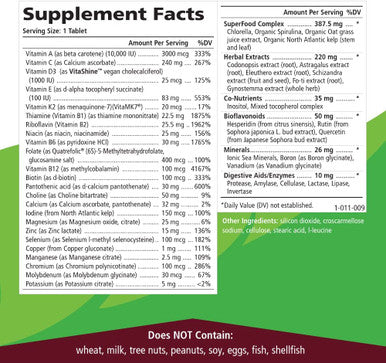 One n Only Whole Food Multivitamin by Pure Essence - Super Energetic Once a Day with Superfoods, Minerals, Enzymes, Vitamin D, D3, B12, Biotin - 60 Tablets