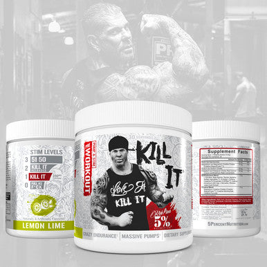 5% Nutrition Rich Piana Kill It Pre Workout Powder w/ Creatine, Jitter-Free , NO-Booster, Beta Alanine, L-Citrulline for Focus, Pump, Endurance, Recovery 13.23 oz, 30 Srvgs (Lemon Lime)