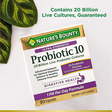 Nature's Bounty Probiotic 10 Ultra Strength Daily Probiotic Supplement Support For Digestive Immune And Upper Respiratory Health 2 Pack 30 Capsules