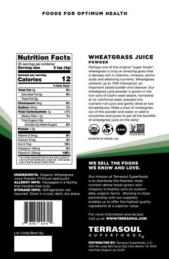 Terrasoul Superfoods Organic Wheat Grass Juice Powder 20 Ounces - USA Grown