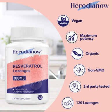 Herodianow 99% Ultra Purity Sublingual Trans-Resveratrol Supplement Organic 900Mg,Aging,Skin,Immune System,120 Lozenges
