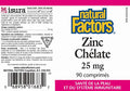 Natural Factors Zinc Chelate 25mg Support for Healthy Skin Immune Function 90 Tablets