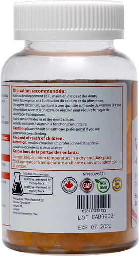 Canvita Halal&Vegan Vitamin D 400IU for Kids All-in-One for Immunity Normal Growth and Development of Bones and Teeth with Vegan Ingredients and GMP-Approved Delicious Chewable Gummy