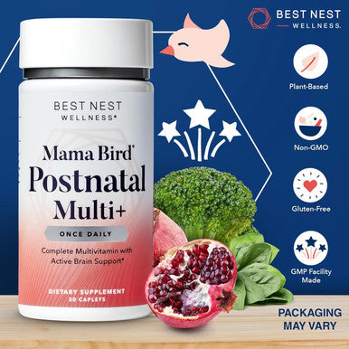 Best Nest Wellness Mama Bird Postnatal Vitamins for Breastfeeding and Postpartum Whole Food Organic Blend Methylated Vitamins Vegan Once Daily 30 Ct