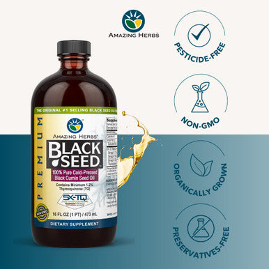 Amazing Herbs Premium Black Seed Oil - Gluten Free, Non Gmo, Cold Pressed Nigella Sativa Aids In Digestive Health, Immune Support, Brain Function, Joint Mobility - 16 Fl Oz (Pack Of 2)