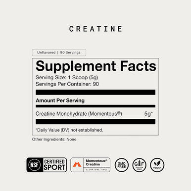 Momentous Creatine Monohydrate Powder 5g per Serving Unflavored | Supports Lean Muscle Strength Recovery and Cognitive Function NSF Certified for Sport Non-GMO and Gluten-Free (90 Servings)