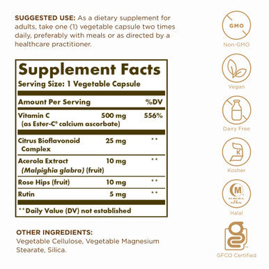 Solgar Ester-C Plus 500 Mg Vitamin C (Ascorbate Complex) - 100 Vegetable Capsules Pack Of 2