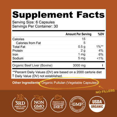 Left Coast Performance USDA Organic Beef Liver Capsules Grass Fed & Pasture Raised in Australia Nutrient Dense Superfood for Energy & Wellness No Fillers Freeze-Dried Liver Supplement 180 Capsules
