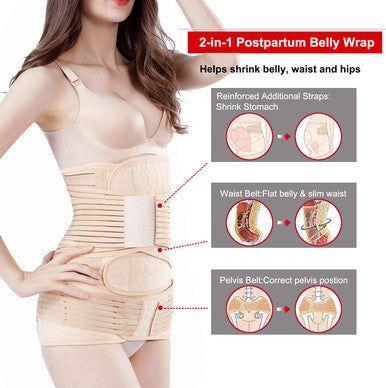2 in 1 Postpartum Belly Wrap Support Recovery Belt - Belly Band for Postnatal, Pregnancy, Maternity - Girdles for Women Body Shaper - Post Partum Waist Shapewear Belt(Beige,Plus Size)