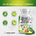Clean Nutraceuticals Oregano Oil Garlic Extract Olive Leaf Black Seed Oil - Immune Support & Digestive Health Supplement For Women And Men With Vitamin D3 & Zinc - 1Pack