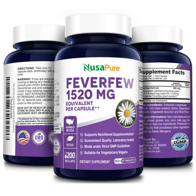 NusaPure Feverfew 1520mg 200 Vegetarian Caps (Extract 4:1, Non-GMO & )