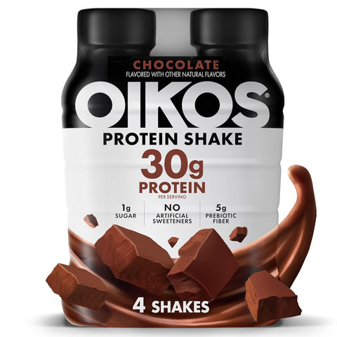 Oikos Protein Shake, Salted Caramel, 30g High Protein Drinks, Shelf Stable, Ready to Drink, 5g Prebiotic Fiber, 12 fl oz Bottle, 12 Count