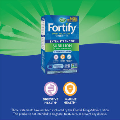 Nature'S Way Fortify Daily Probiotic + Prebiotic For Men And Women, 50 Billion Live Cultures, Extra Strength Digestive And Immune Health Support* Supplement, 30 Capsules