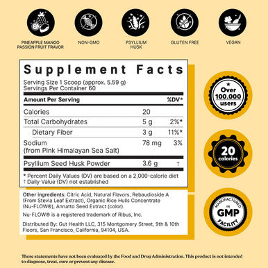 Colonbroom Psyllium Husk Powder (Strawberry & Tropical Fruits) - Colon Broom Colon Cleanse For Bloating Relief & Gut Health - Fiber Powder Drink - Vegan, Gluten , Non-Gmo Fiber Powder Supplement
