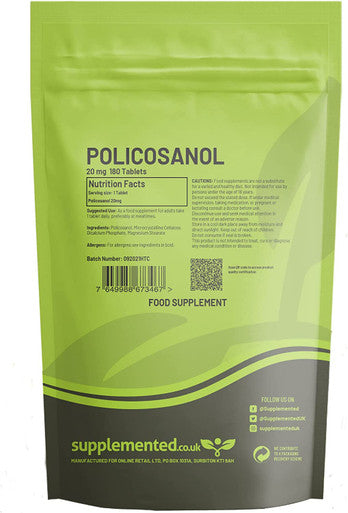 Policosanol 20mg 90 Tablets UK Made. Pharmaceutical Grade High Strength Vegan Supplement