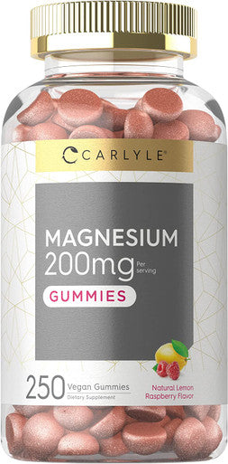 Magnesium Gummies | 200mg | 250 Count | Vegan, Non-GMO, and Gluten Free Formula | Natural Lemon Raspberry Flavor | by Carlyle