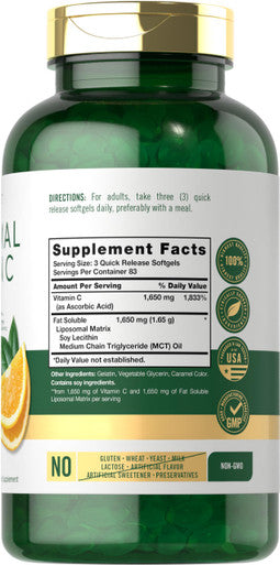 Carlyle Liposomal Vitamin C Complex | 250 Softgels | High Potency | Non-Gmo, Gluten Free
