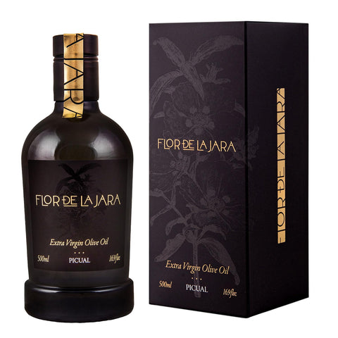 FLOR DE LA JARA Premium Extra Virgin Olive Oil from Spain, First Cold Pressed, Polyphenol-Rich, Monovarietal Picual, Hand-Harvested Olives, Family-Owned Grove, Low acidity (0,1%), 16.9 fl oz (500ml)