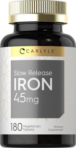 Slow Release Iron 45 Mg | 180 Tablets | Vegetarian, Non-Gmo, And Gluten Free Formula | Ferrous Sulfate Mineral Supplement